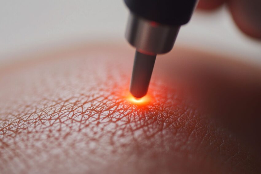 Close up of laser treatment for age spots and pigmented lesions